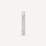 925 Sterling Silver chain earring connected to a square cut clear Cubic Zirconia stud.