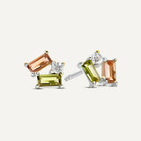Mosaic Gemstone Cluster Stud - Pink/Green