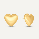 Matte Puffed Heart Stud Earrings in Gold