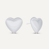 Matte Puffed Heart Stud Earrings in Silver