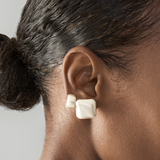 Matte Square Button Stud Earrings in Silver